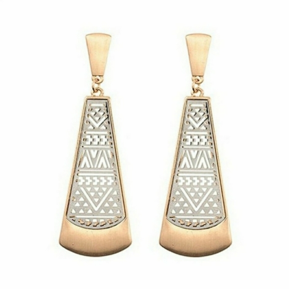 SOLD Egyptian Style Cutout Bar Drop Earrings - Picture 2 of 5